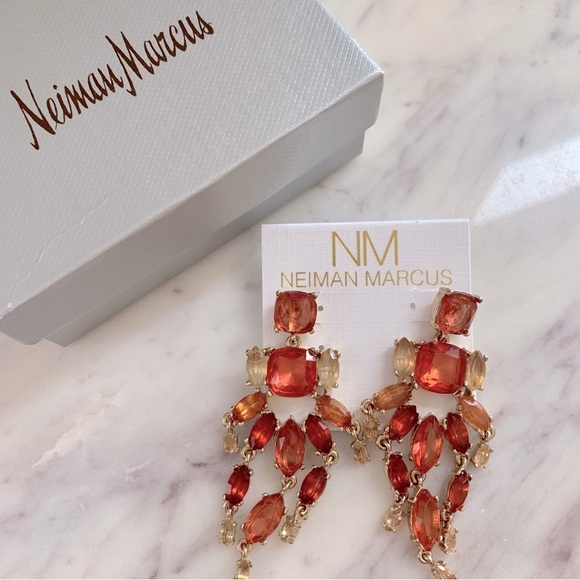 Neiman Marcus Jewelry - 🔥 Neiman Marcus Fiery Red Stones Gold Statement Chandelier Earrings